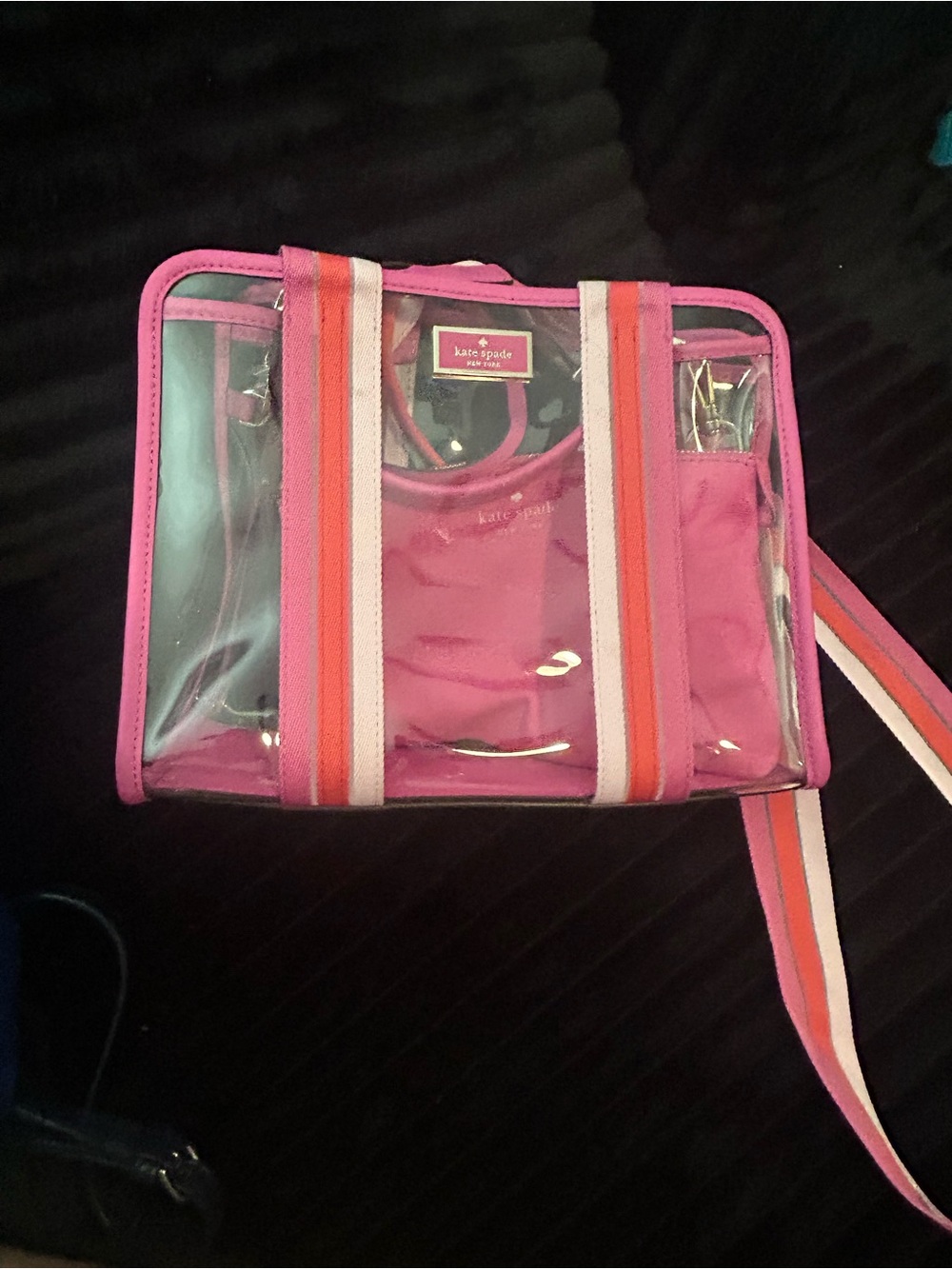 kate spade Clear Crossbody Tote with Pink and Stripe Strap